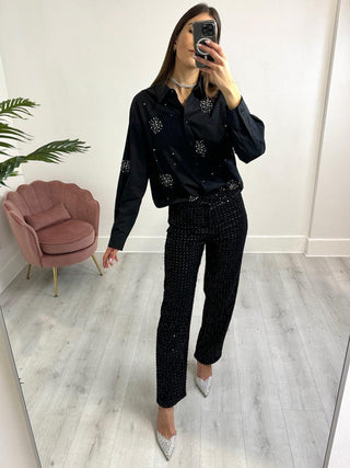 Camicia Star con dettagli Gioiello Nera - PALOMA Store