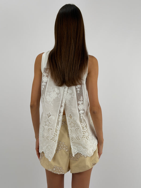 Canotta Open Back con Ricami Bianca