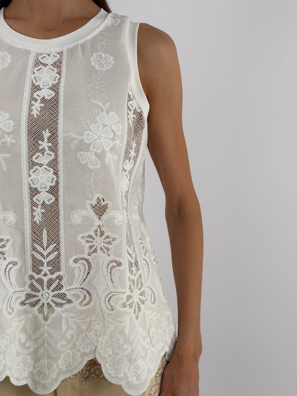 Canotta Open Back con Ricami Bianca