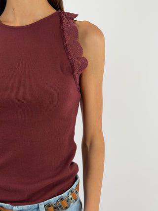 Canotta Bordeaux con Bordi in Pizzo
