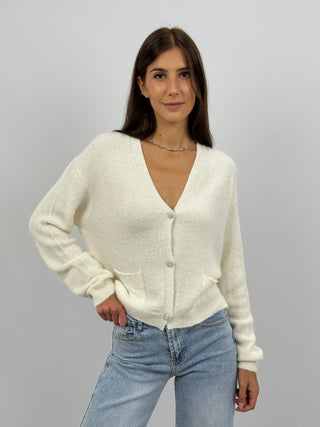 Cardigan Lumina con Bottoni Gioiello Bianco