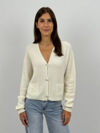 Cardigan Lumina con Bottoni Gioiello Bianco