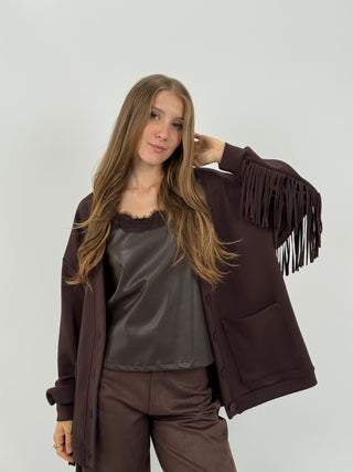 Cardigan Lumina con Frange e Bottoni Marrone