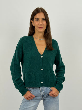 Cardigan Lumina con Bottoni Gioiello Verde
