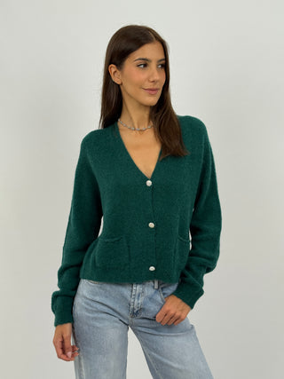 Cardigan Lumina con Bottoni Gioiello Verde