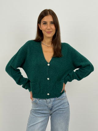 Cardigan Lumina con Bottoni Gioiello Verde