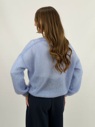 Cardigan Kid Mohair Ultrafine Girocollo Azzurro