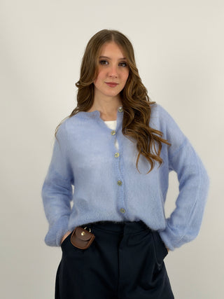 Cardigan Kid Mohair Ultrafine Girocollo Azzurro