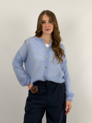 Cardigan Kid Mohair Ultrafine Girocollo Azzurro