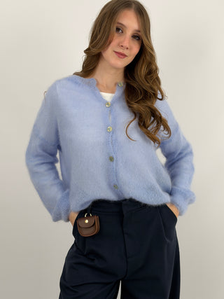 Cardigan Kid Mohair Ultrafine Girocollo Azzurro
