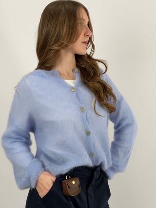 Cardigan Kid Mohair Ultrafine Girocollo Azzurro