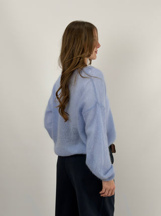 Cardigan Kid Mohair Ultrafine Girocollo Azzurro