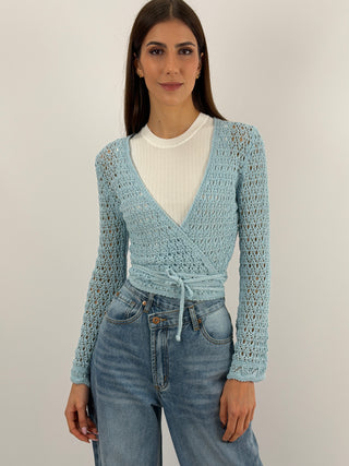 Cardigan Twist Traforato Azzurro