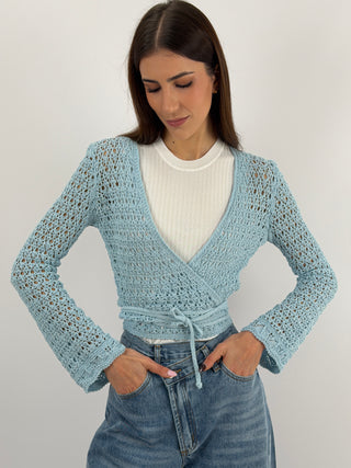 Cardigan Twist Traforato Azzurro