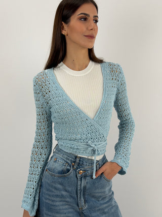 Cardigan Twist Traforato Azzurro