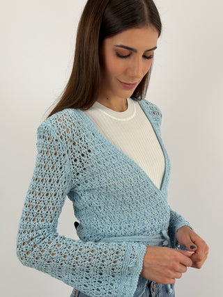 Cardigan Twist Traforato Azzurro