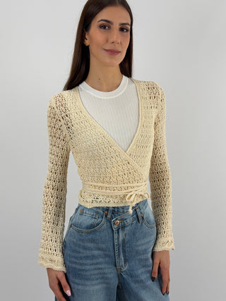 Cardigan Twist Traforato Crema