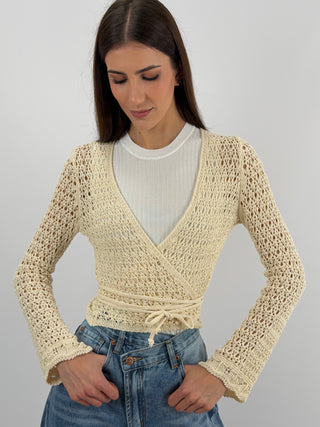 Cardigan Twist Traforato Crema