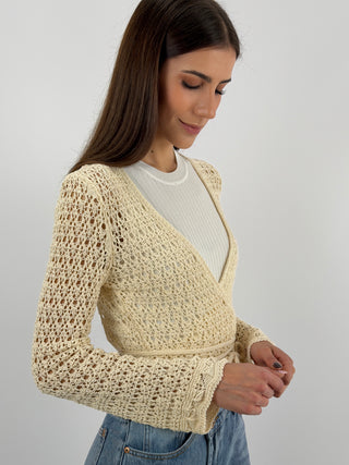 Cardigan Twist Traforato Crema