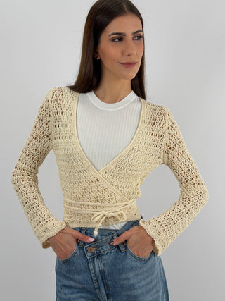 Cardigan Twist Traforato Crema