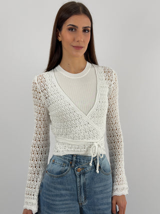 Cardigan Twist Traforato Bianco