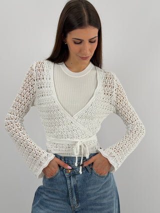Cardigan Twist Traforato Bianco