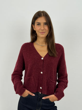 Cardigan Lumina con Bottoni Gioiello Bordeaux