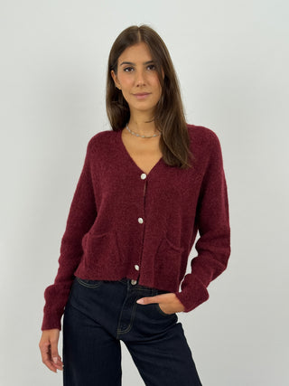 Cardigan Lumina con Bottoni Gioiello Bordeaux