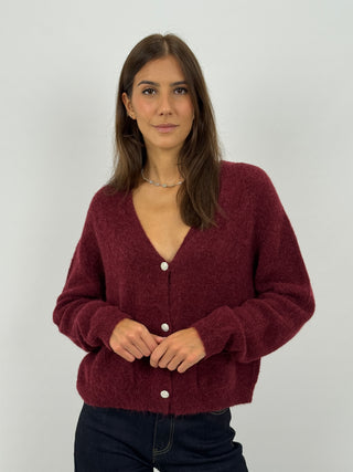 Cardigan Lumina con Bottoni Gioiello Bordeaux