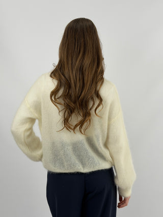 Cardigan Kid Mohair Ultrafine Girocollo Burro