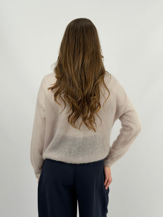 Cardigan Kid Mohair Ultrafine Girocollo Cipria