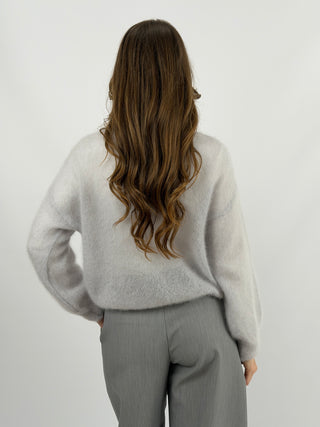 Cardigan Kid Mohair Ultrafine Girocollo Grigio Perla