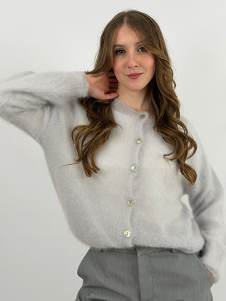 Cardigan Kid Mohair Ultrafine Girocollo Grigio Perla