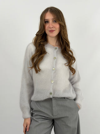 Cardigan Kid Mohair Ultrafine Girocollo Grigio Perla