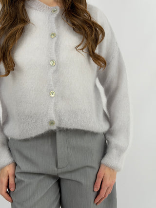 Cardigan Kid Mohair Ultrafine Girocollo Grigio Perla