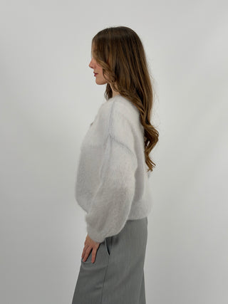 Cardigan Kid Mohair Ultrafine Girocollo Grigio Perla