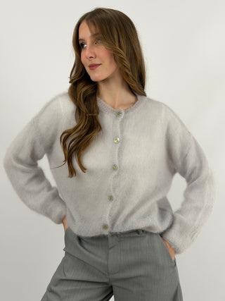 Cardigan Kid Mohair Ultrafine Girocollo Grigio Perla