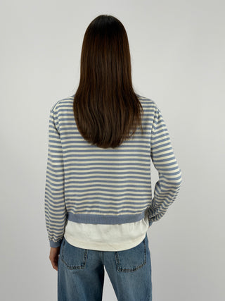 Cardigan in Cotone a Righe Bianche e Azzurre