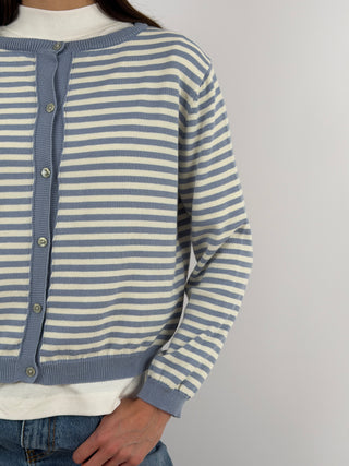 Cardigan in Cotone a Righe Bianche e Azzurre