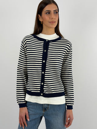 Cardigan in Cotone a Righe Bianche e Blu