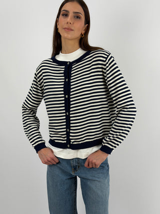 Cardigan in Cotone a Righe Bianche e Blu