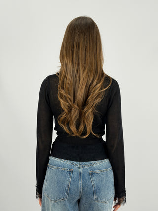 Cardigan con Top e Pizzo Nero