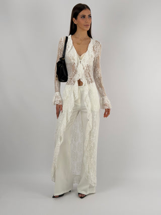 Cardigan Lungo in Pizzo Bianco