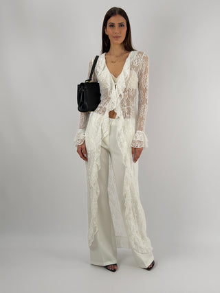 Cardigan Lungo in Pizzo Bianco