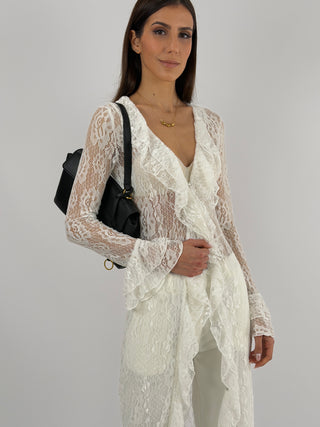 Cardigan Lungo in Pizzo Bianco