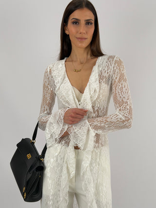 Cardigan Lungo in Pizzo Bianco