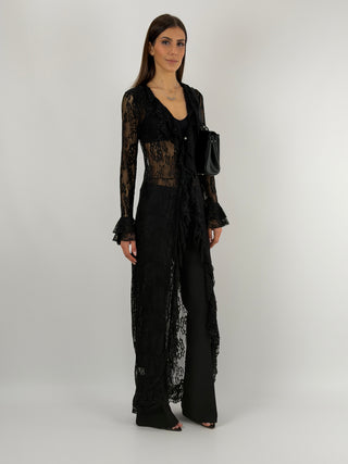 Cardigan Lungo in Pizzo Nero