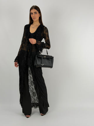 Cardigan Lungo in Pizzo Nero