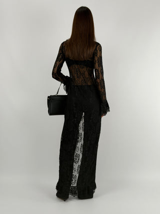 Cardigan Lungo in Pizzo Nero