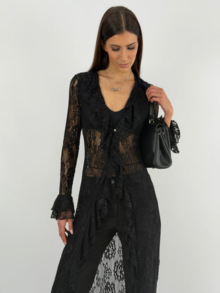 Cardigan Lungo in Pizzo Nero